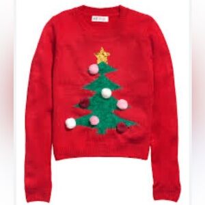 H&M Knit Christmas Tree Holiday Sweater Red
